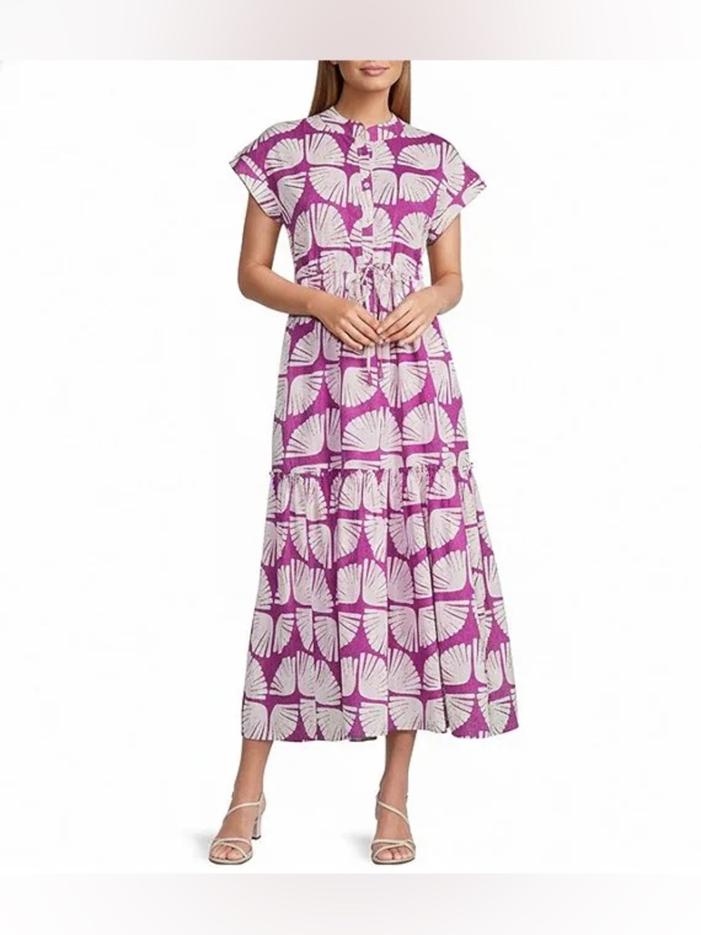 NWT Ro’s Garden Mumi Kyle Print Mandarin Collar Midi Dress Sz S